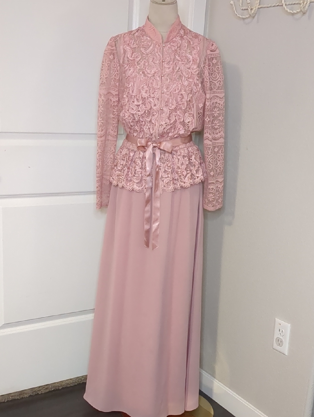 Vintage 70s Pink Summer Formal Dress & Lace Jacket Elegant Cottagecore SZ 10